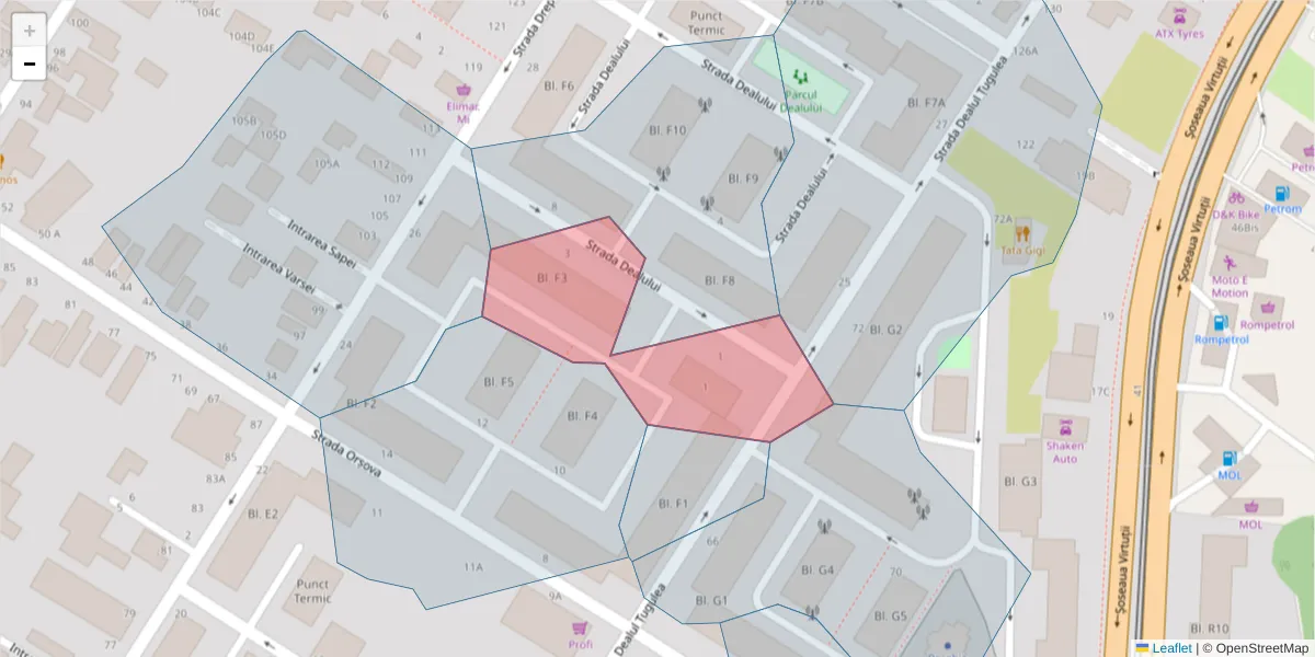 Hartă a codului poștal  și a codurilor poștale învecinate