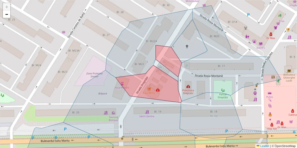 Hartă a codului poștal  și a codurilor poștale învecinate