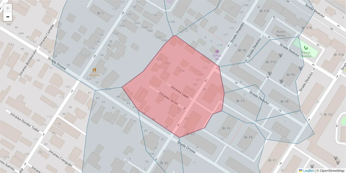 Hartă a codului poștal  și a codurilor poștale învecinate