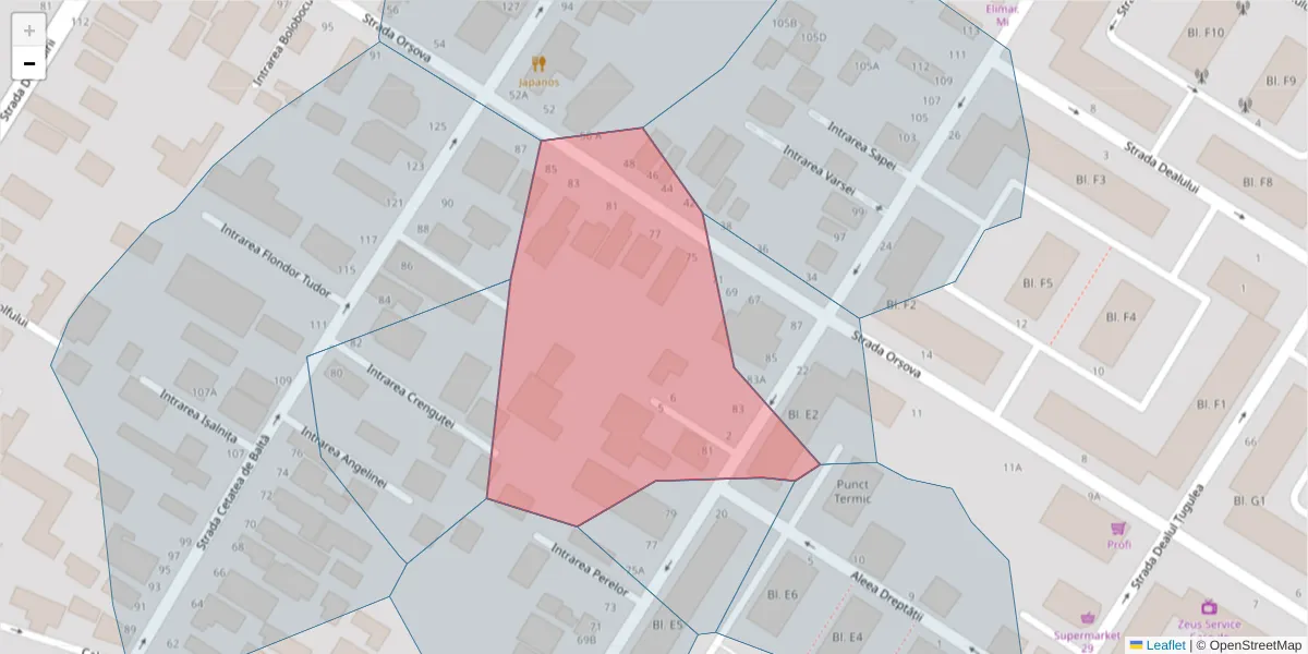 Hartă a codului poștal  și a codurilor poștale învecinate