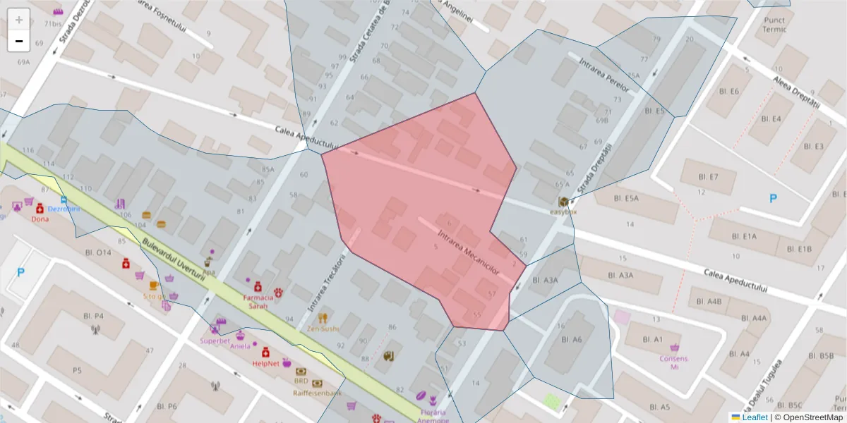 Hartă a codului poștal  și a codurilor poștale învecinate