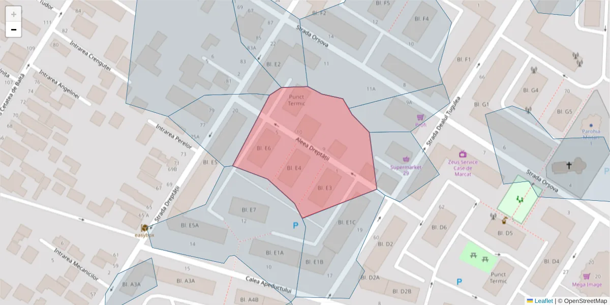 Hartă a codului poștal  și a codurilor poștale învecinate