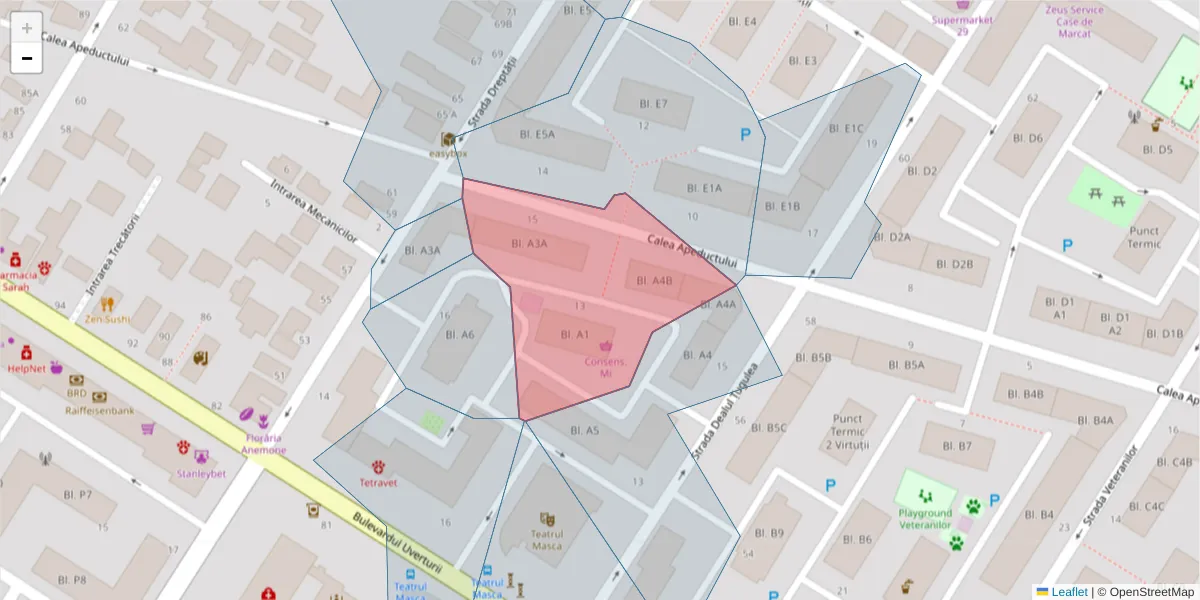 Hartă a codului poștal  și a codurilor poștale învecinate