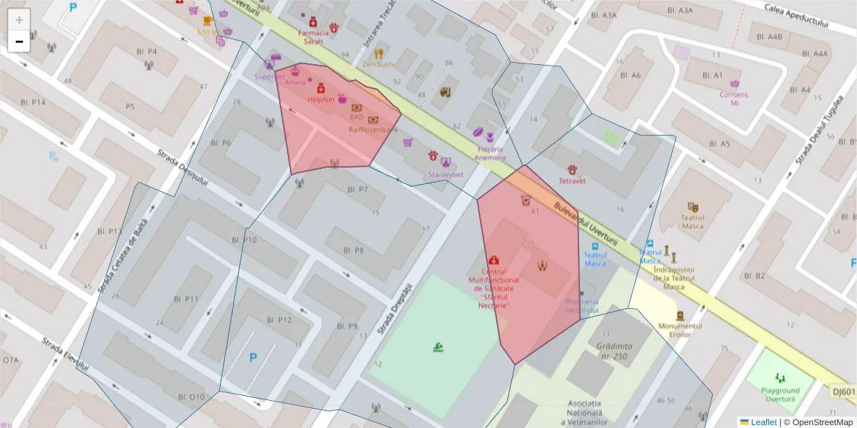 Hartă a codului poștal  și a codurilor poștale învecinate