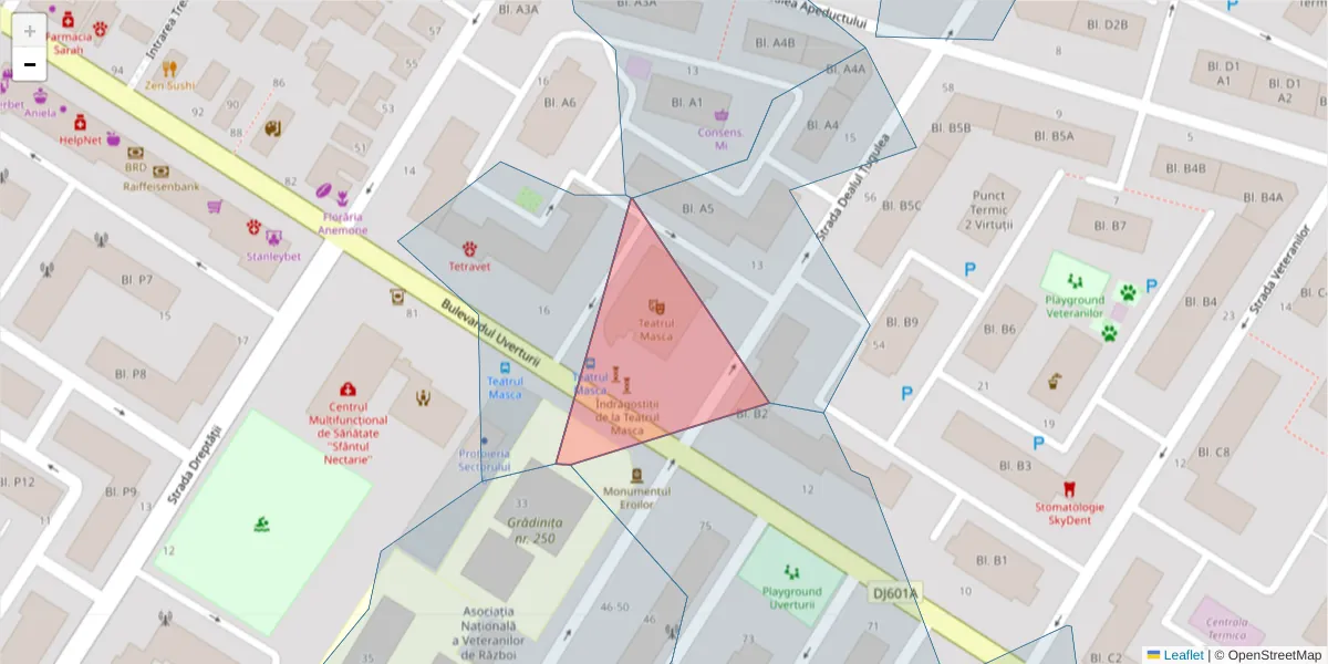 Hartă a codului poștal  și a codurilor poștale învecinate