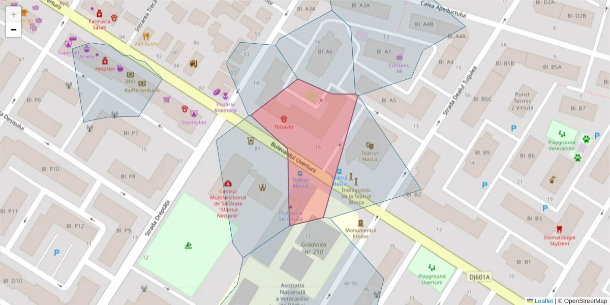 Hartă a codului poștal  și a codurilor poștale învecinate