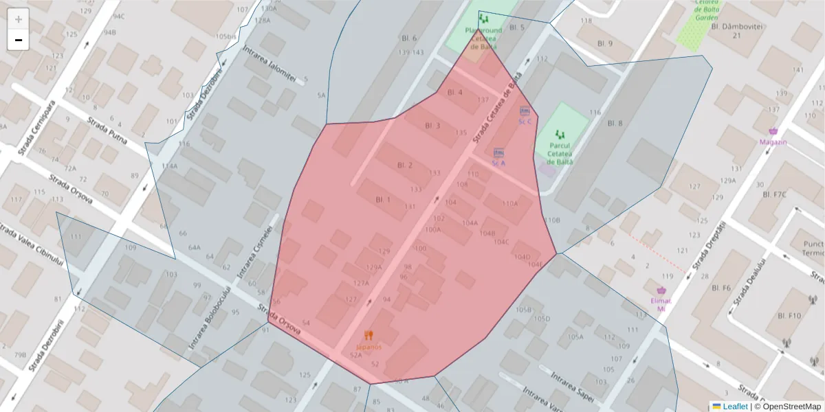 Hartă a codului poștal  și a codurilor poștale învecinate