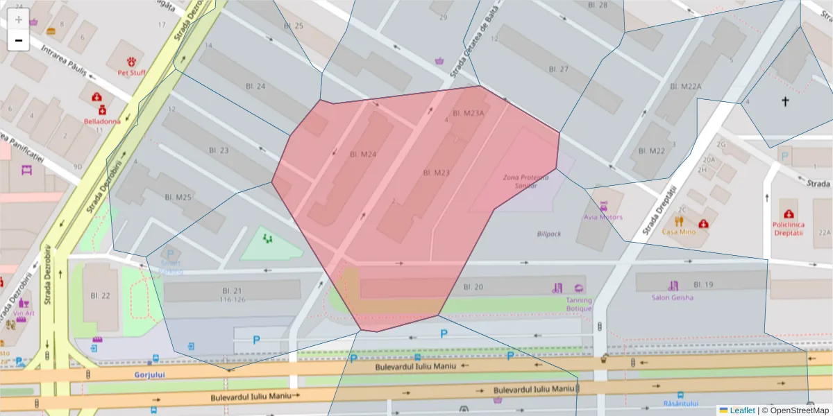 Hartă a codului poștal  și a codurilor poștale învecinate