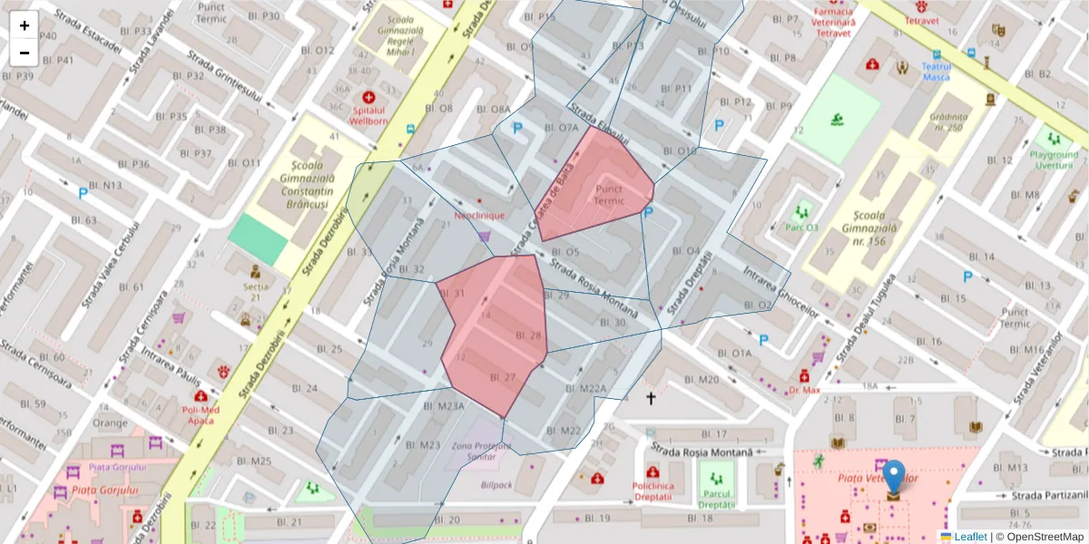 Hartă a codului poștal  și a codurilor poștale învecinate