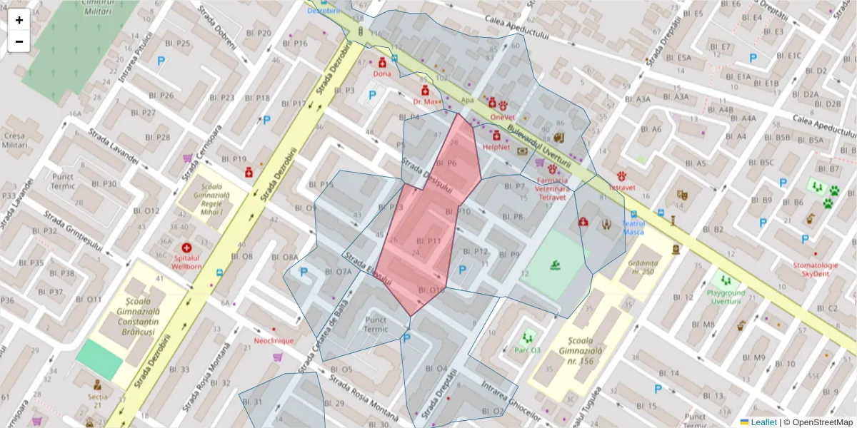 Hartă a codului poștal  și a codurilor poștale învecinate