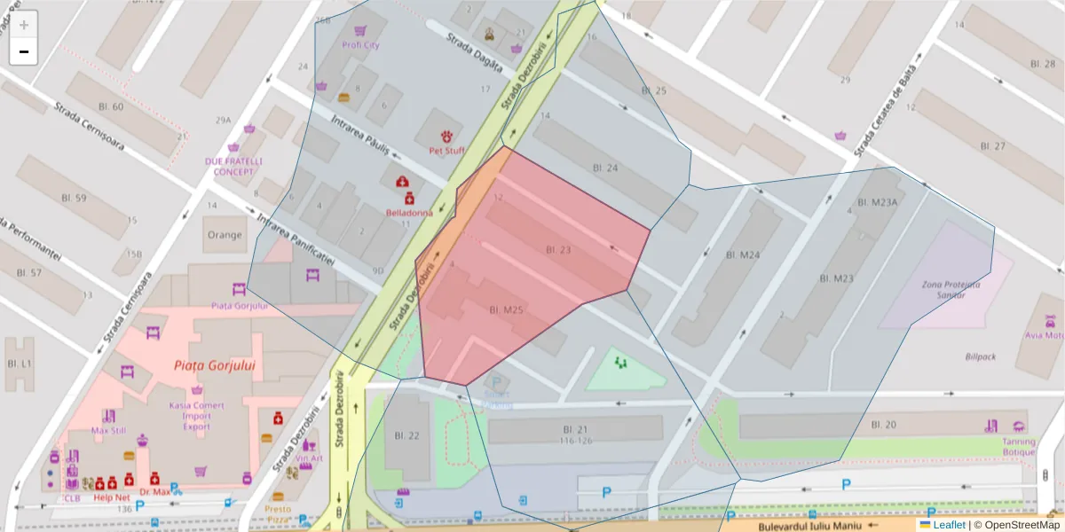 Hartă a codului poștal  și a codurilor poștale învecinate