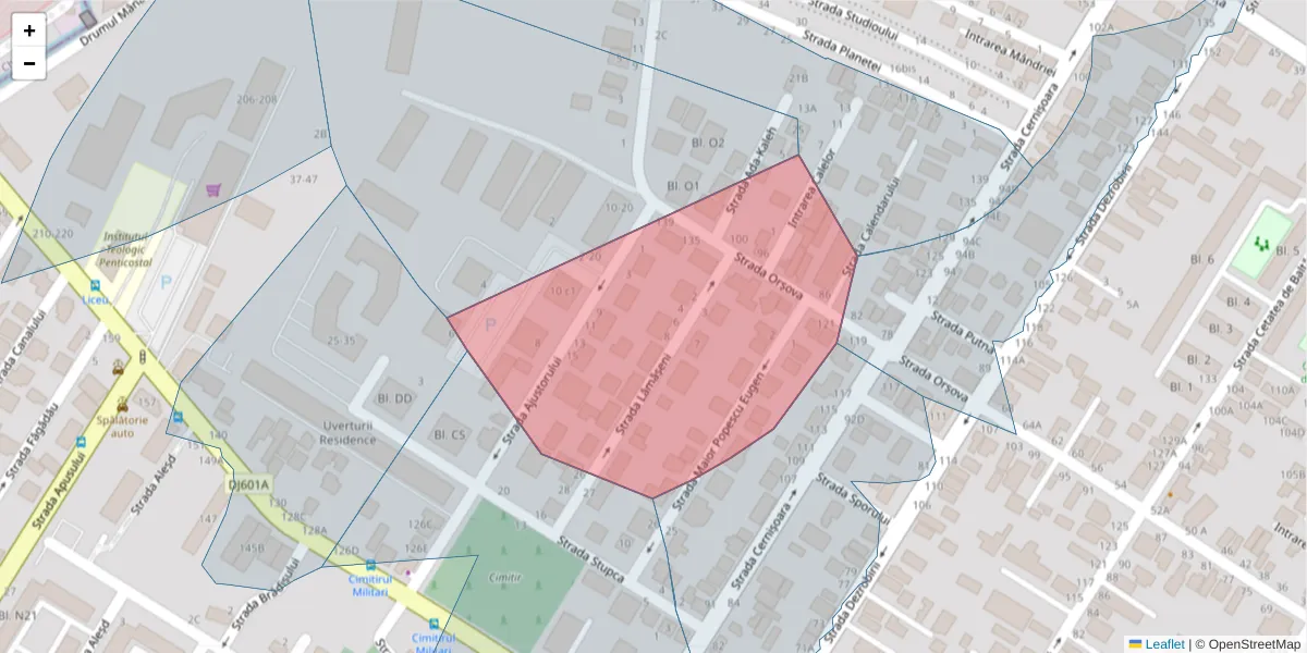 Hartă a codului poștal  și a codurilor poștale învecinate