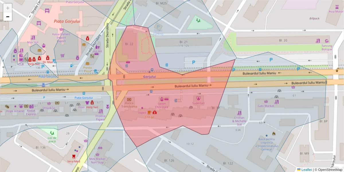 Hartă a codului poștal  și a codurilor poștale învecinate