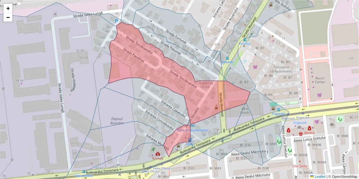 Hartă a codului poștal  și a codurilor poștale învecinate