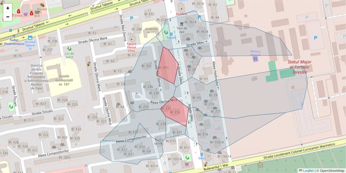 Hartă a codului poștal  și a codurilor poștale învecinate