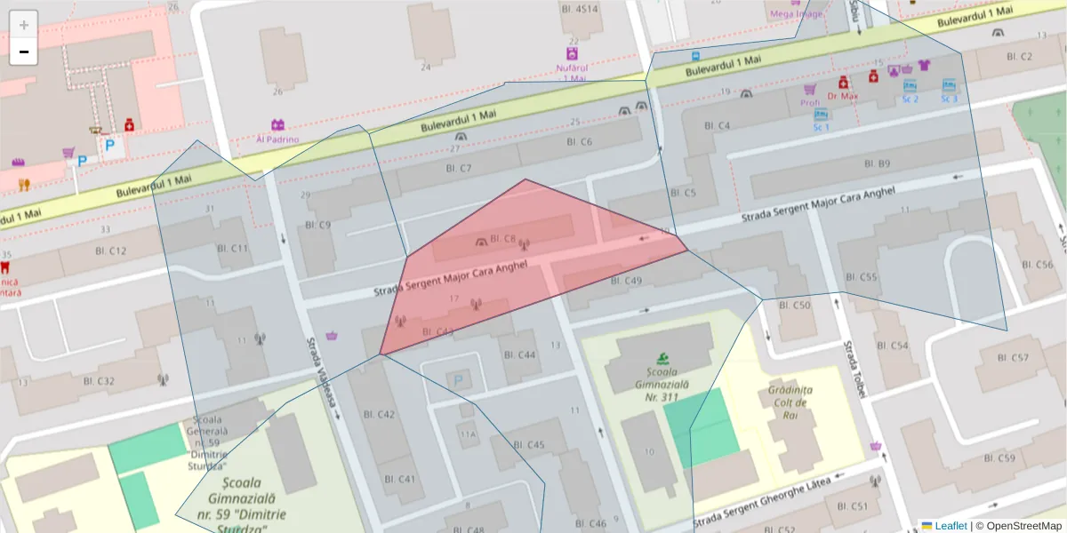 Hartă a codului poștal  și a codurilor poștale învecinate