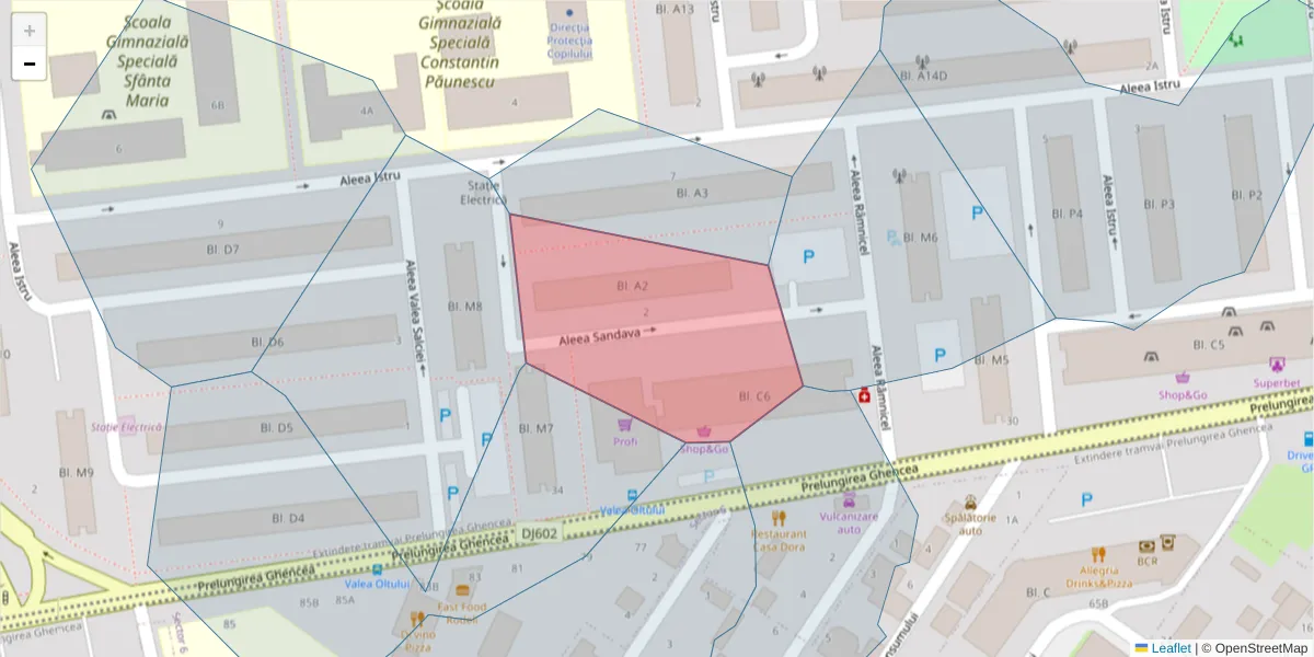 Hartă a codului poștal  și a codurilor poștale învecinate