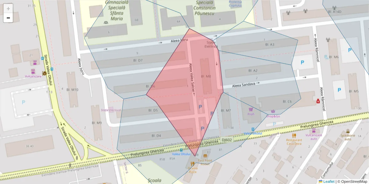 Hartă a codului poștal  și a codurilor poștale învecinate