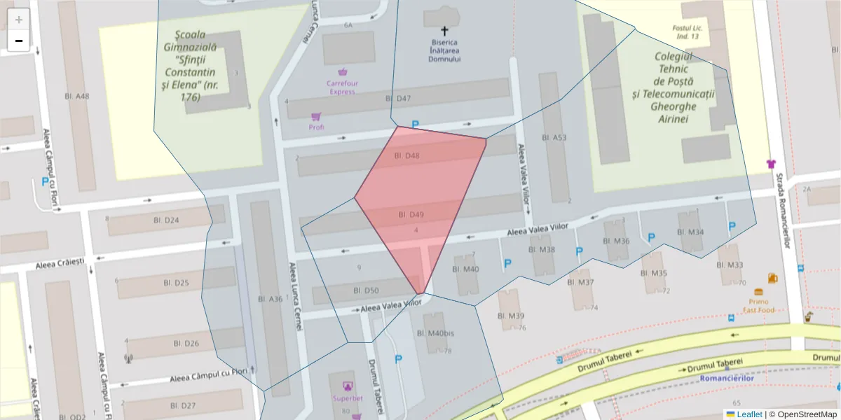 Hartă a codului poștal  și a codurilor poștale învecinate