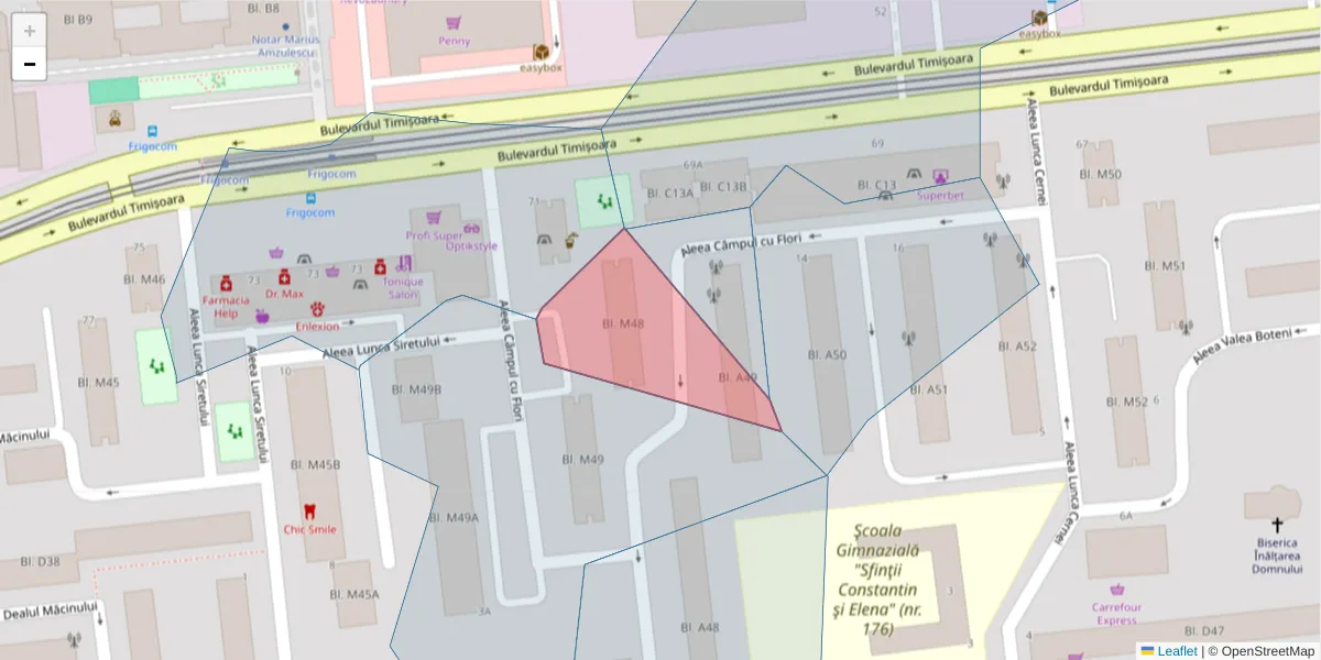 Hartă a codului poștal  și a codurilor poștale învecinate