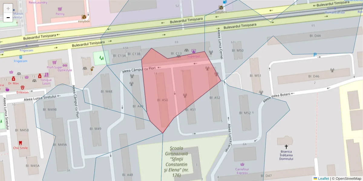 Hartă a codului poștal  și a codurilor poștale învecinate