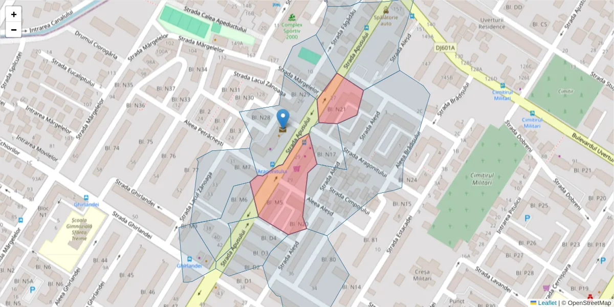 Hartă a codului poștal  și a codurilor poștale învecinate