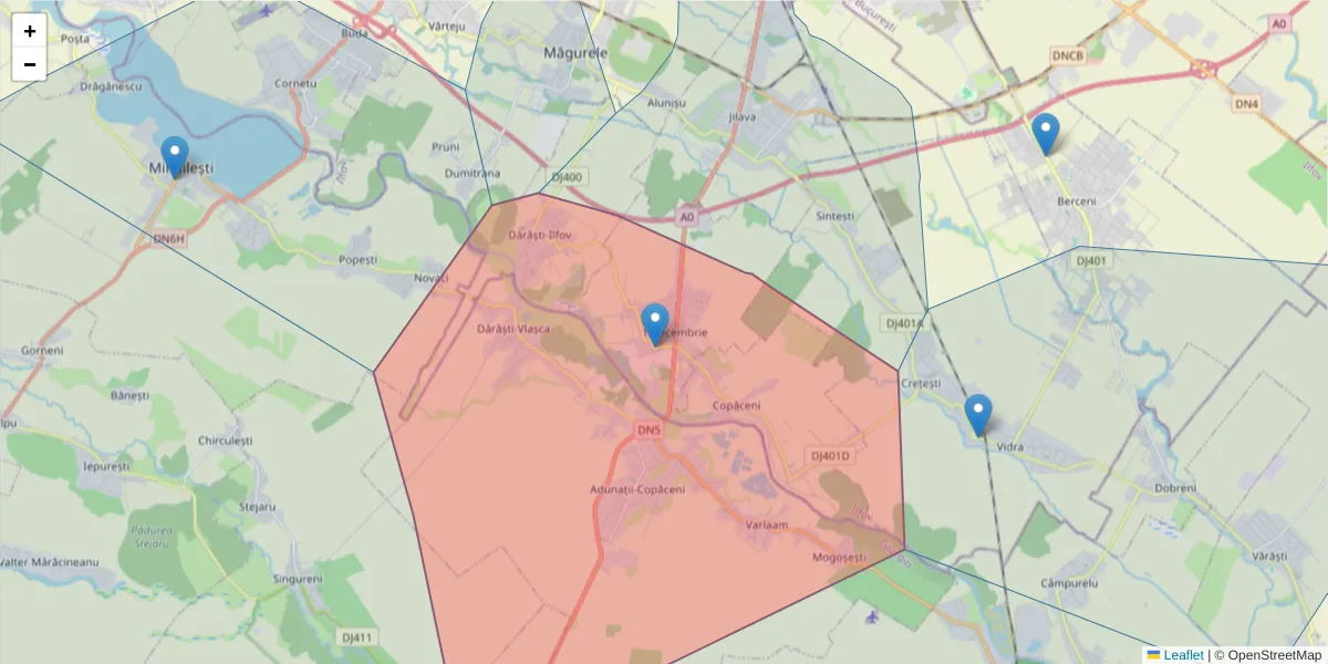 Hartă a codului poștal  și a codurilor poștale învecinate