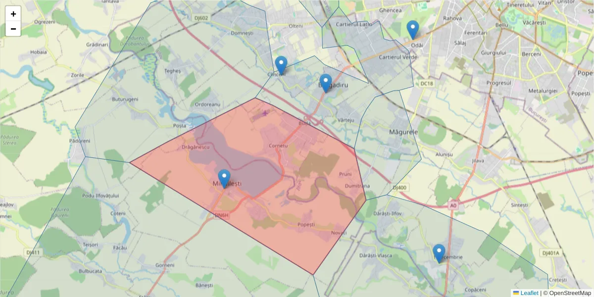 Hartă a codului poștal  și a codurilor poștale învecinate