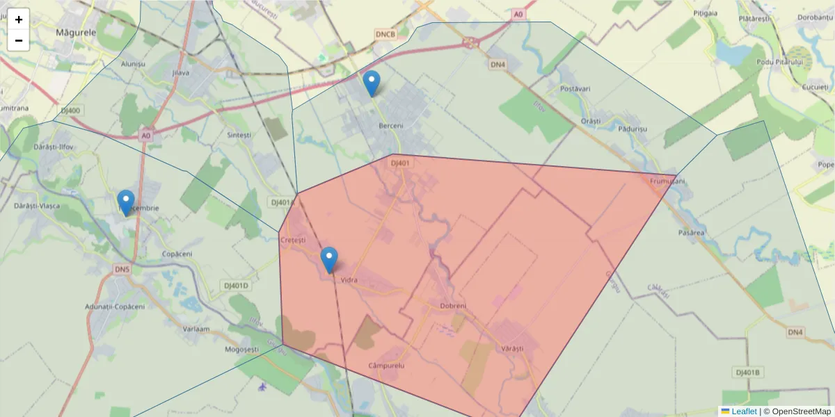 Hartă a codului poștal  și a codurilor poștale învecinate