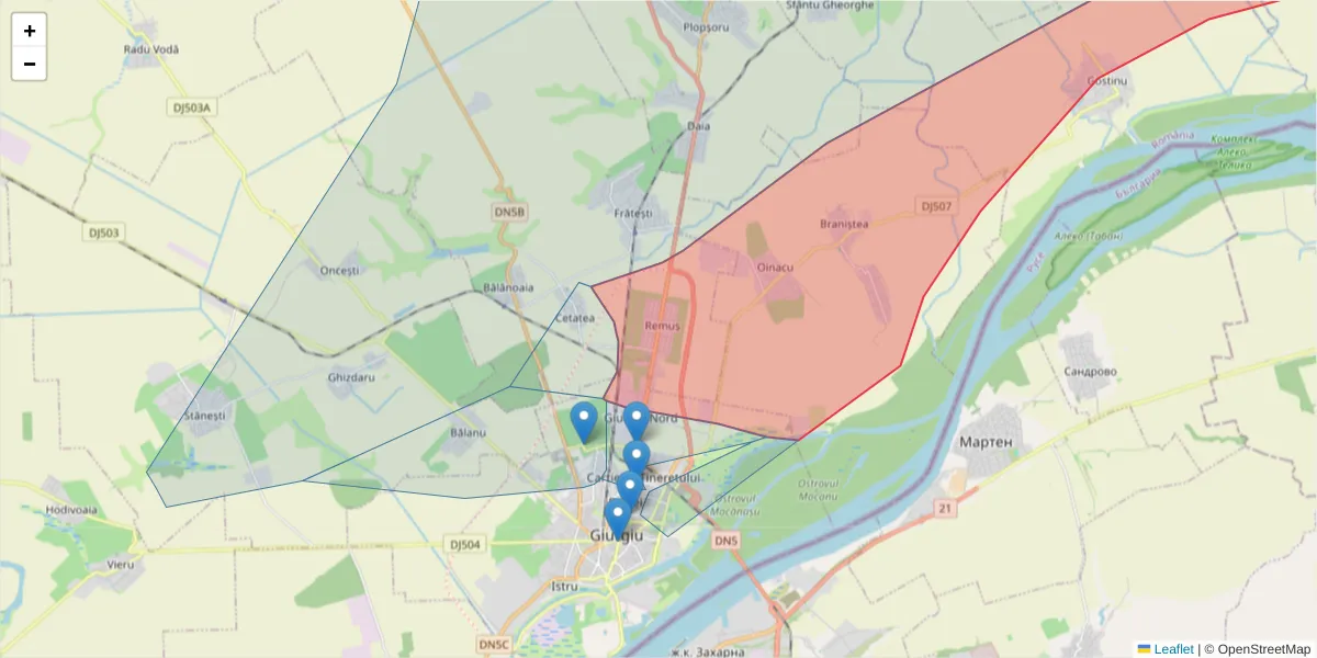 Hartă a codului poștal  și a codurilor poștale învecinate