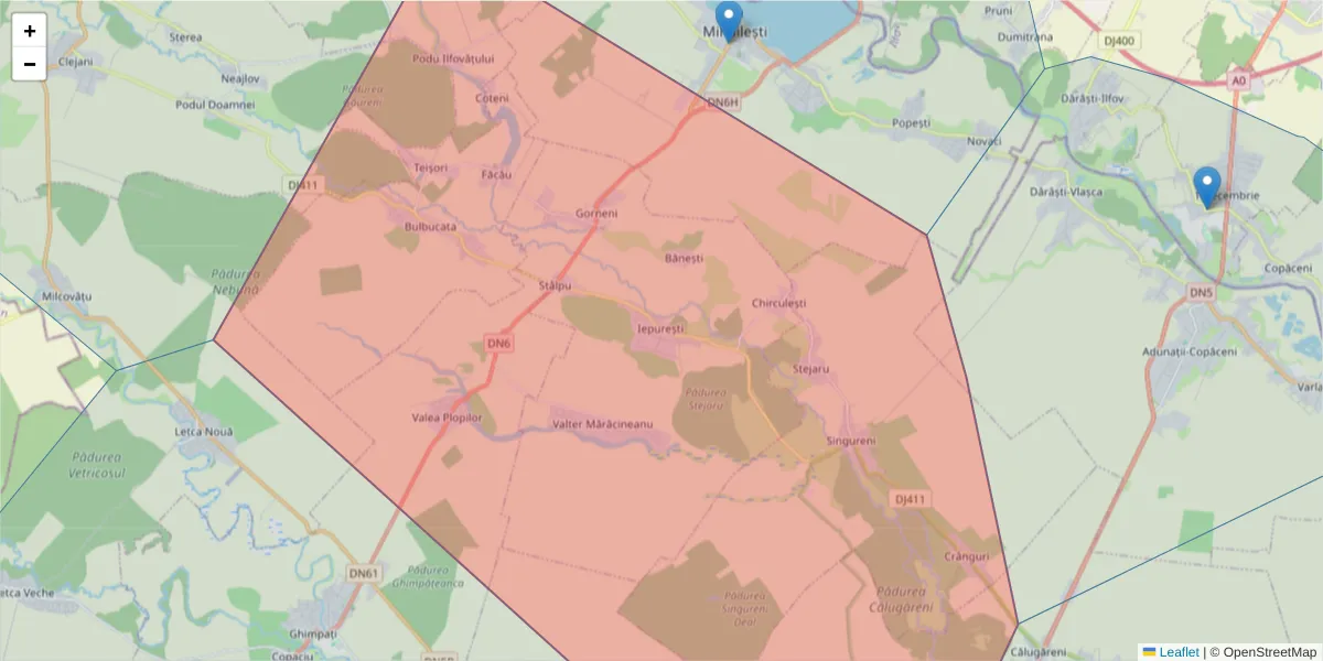 Hartă a codului poștal  și a codurilor poștale învecinate