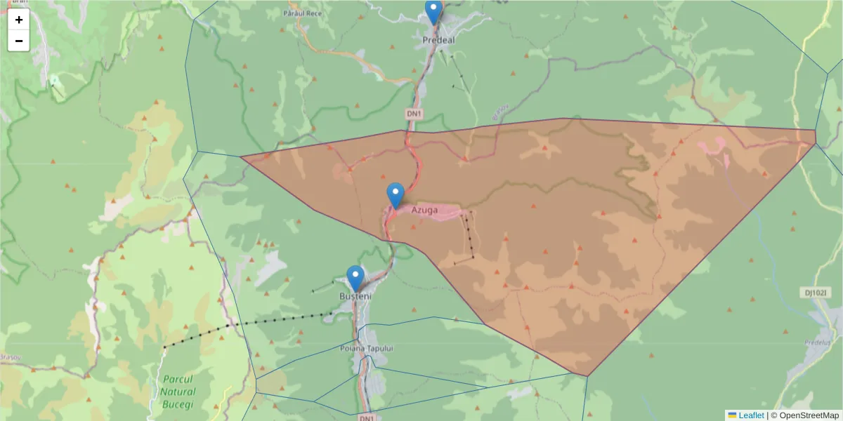 Hartă a codului poștal  și a codurilor poștale învecinate