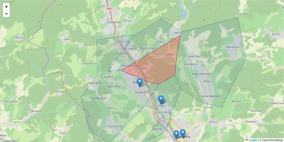 Hartă a codului poștal  și a codurilor poștale învecinate