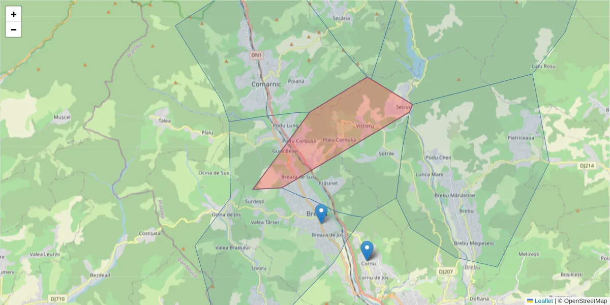 Hartă a codului poștal  și a codurilor poștale învecinate