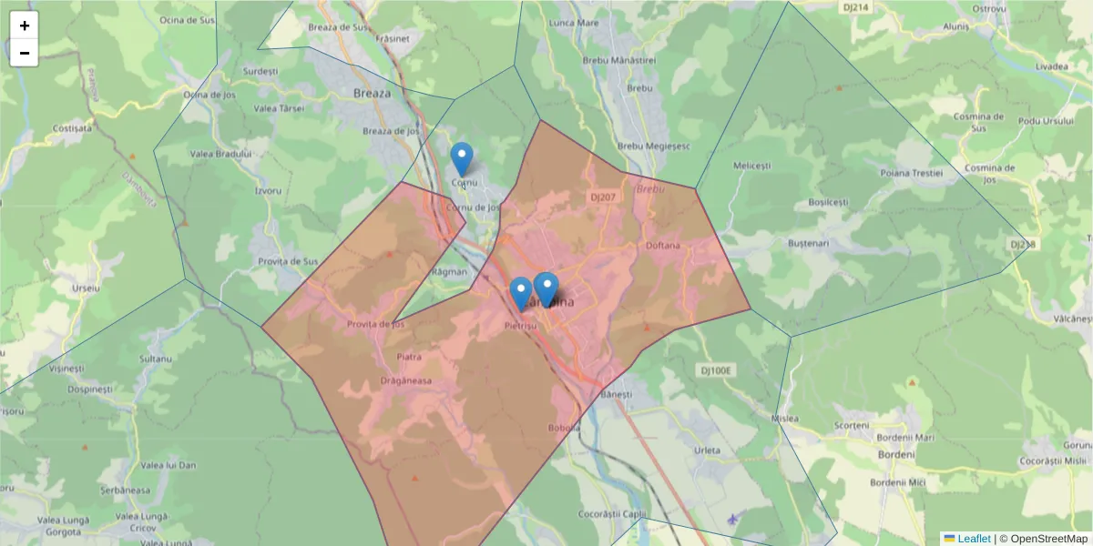 Hartă a codului poștal  și a codurilor poștale învecinate