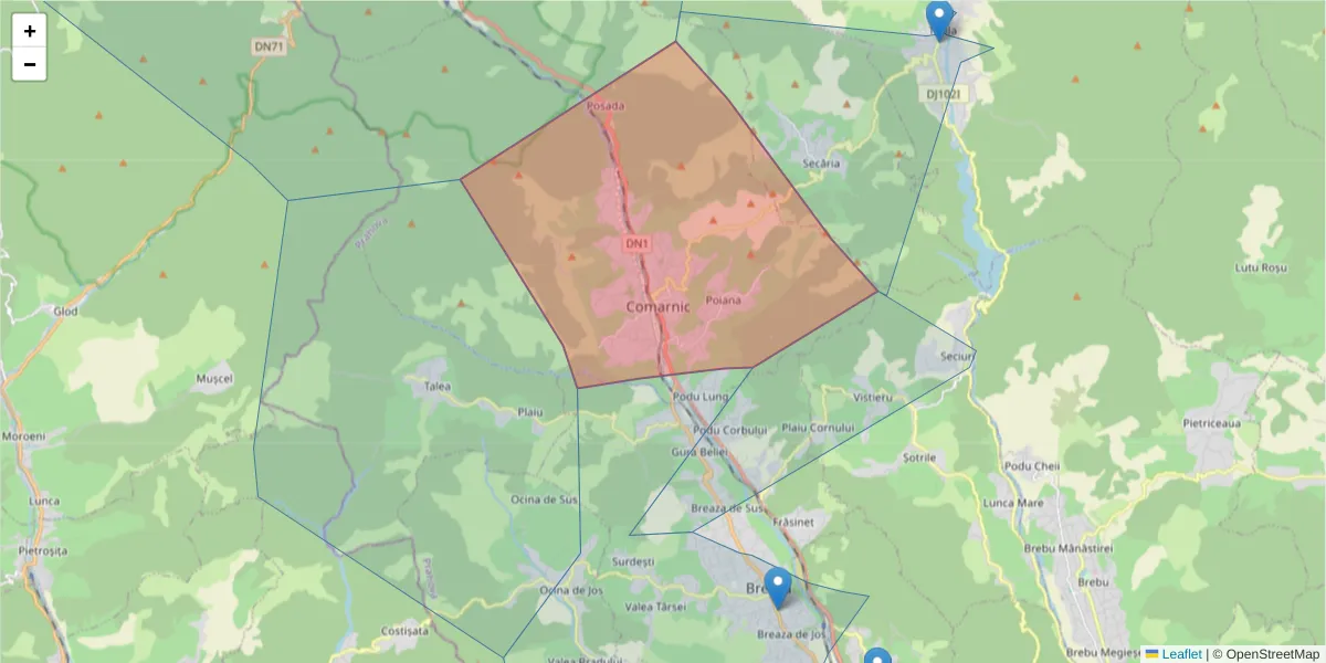 Hartă a codului poștal  și a codurilor poștale învecinate