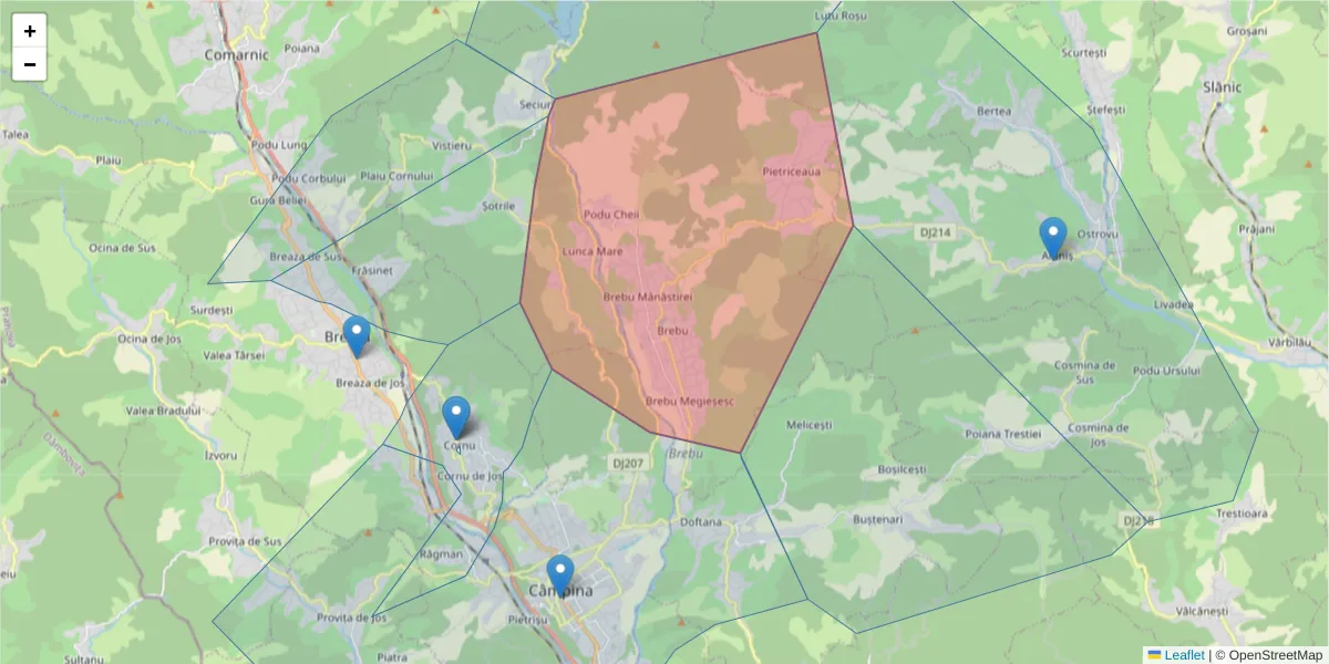 Hartă a codului poștal  și a codurilor poștale învecinate