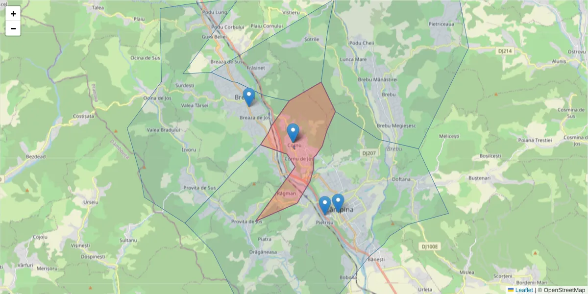Hartă a codului poștal  și a codurilor poștale învecinate