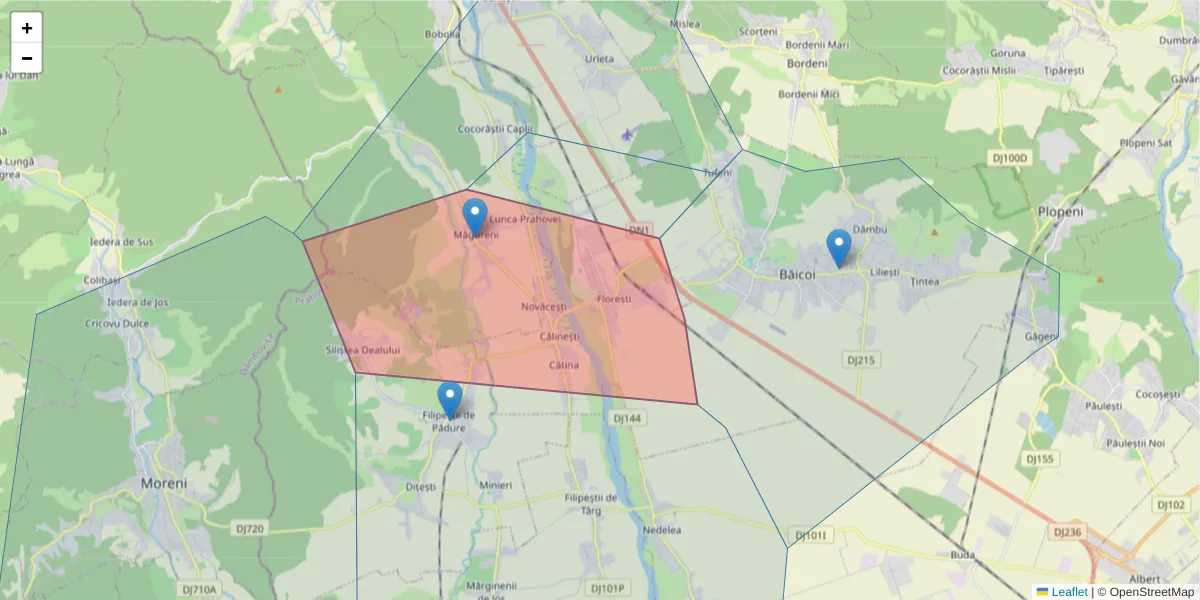 Hartă a codului poștal  și a codurilor poștale învecinate