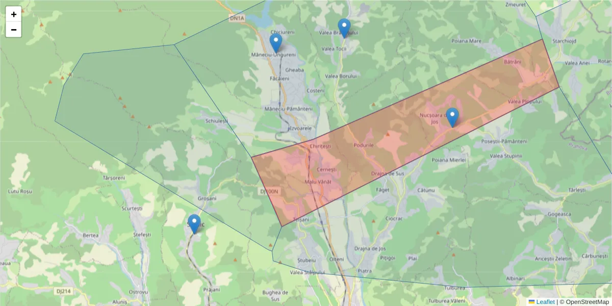 Hartă a codului poștal  și a codurilor poștale învecinate