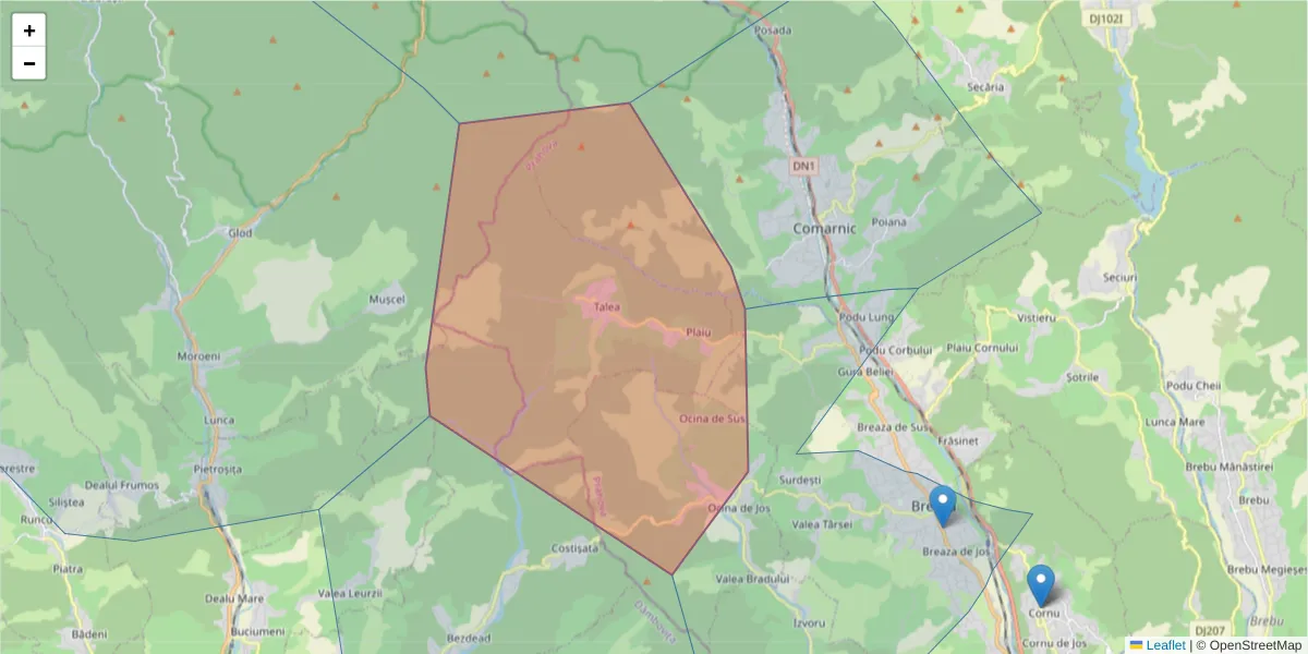 Hartă a codului poștal  și a codurilor poștale învecinate