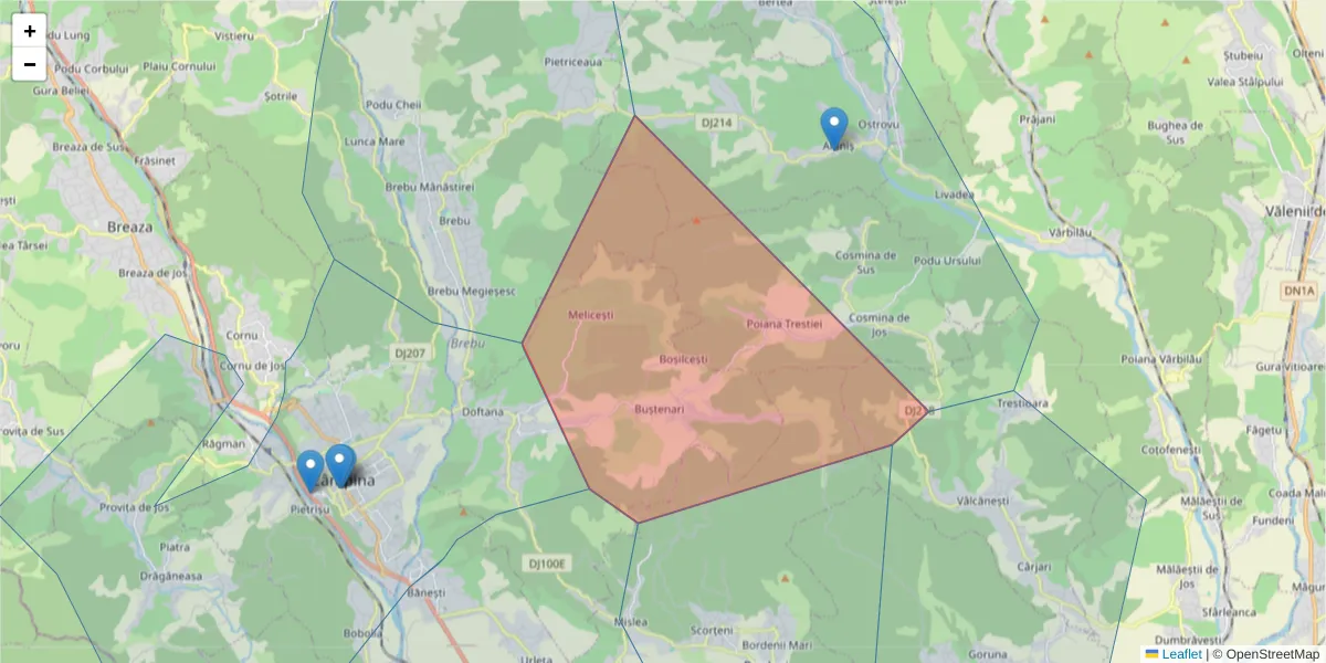 Hartă a codului poștal  și a codurilor poștale învecinate