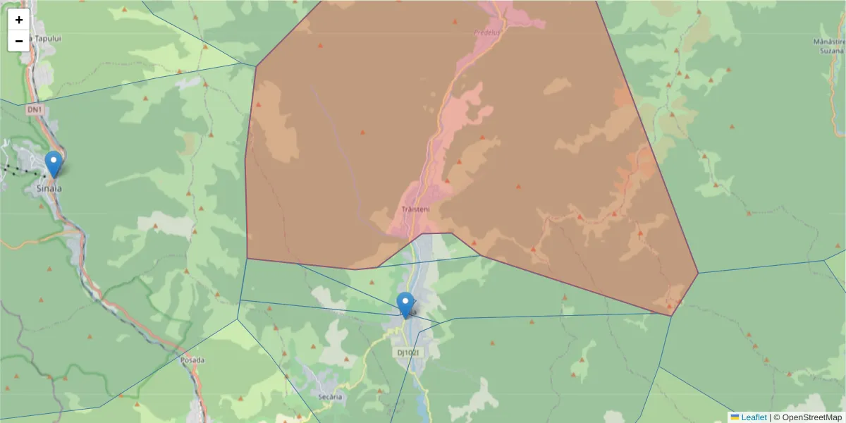 Hartă a codului poștal  și a codurilor poștale învecinate