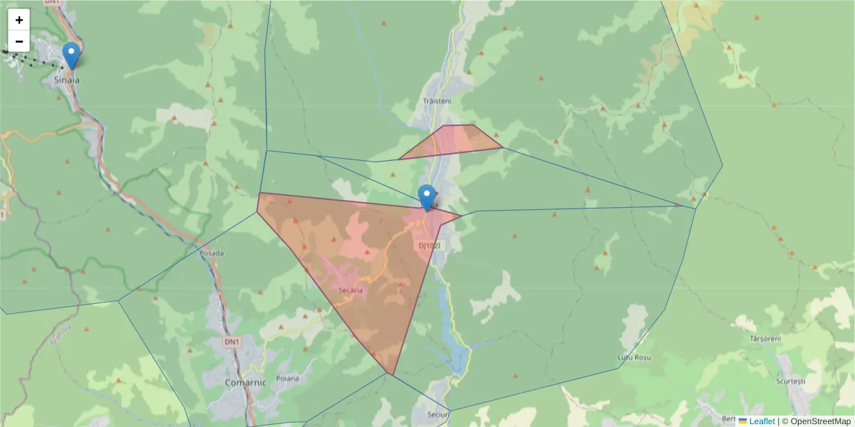 Hartă a codului poștal  și a codurilor poștale învecinate
