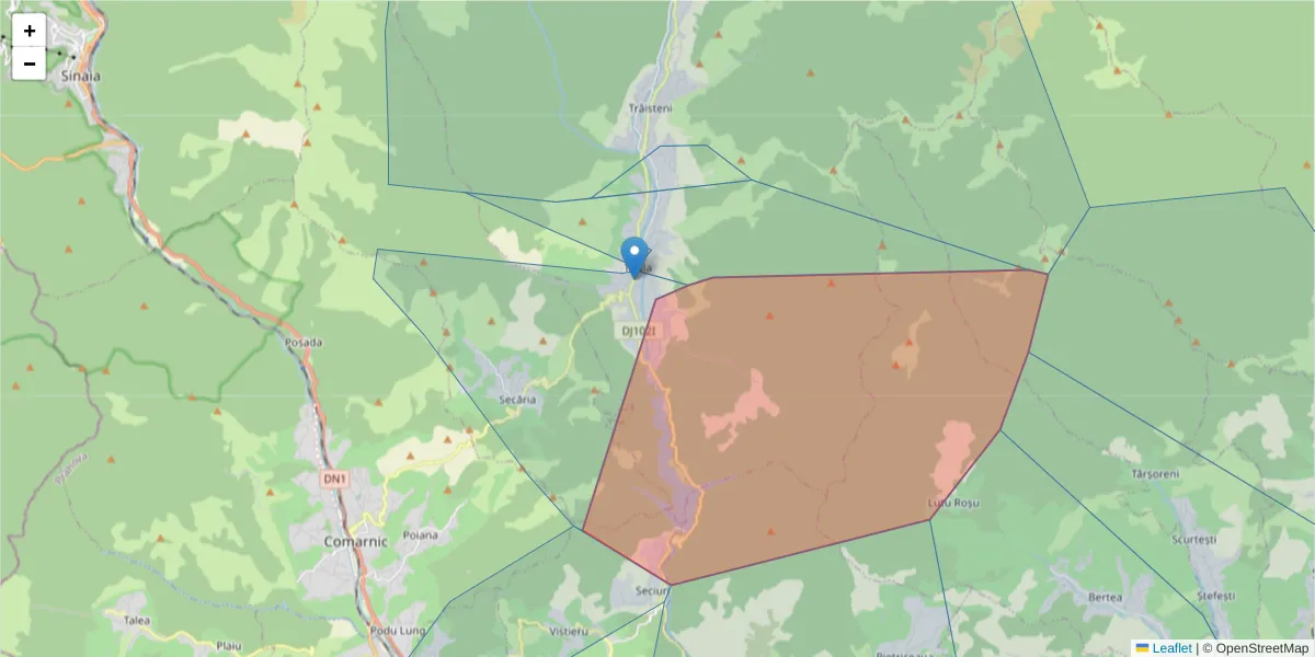 Hartă a codului poștal  și a codurilor poștale învecinate
