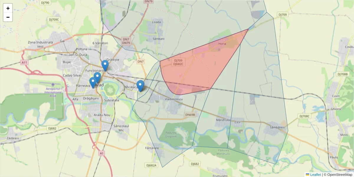Hartă a codului poștal  și a codurilor poștale învecinate