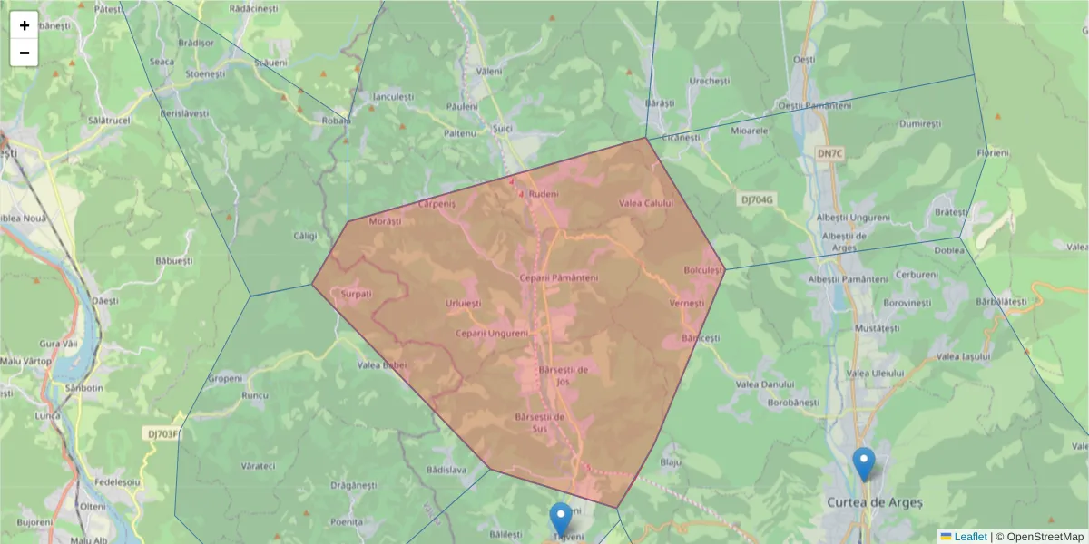 Hartă a codului poștal  și a codurilor poștale învecinate