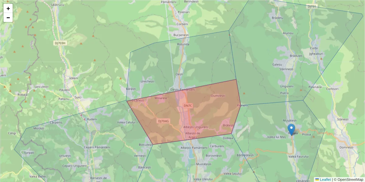 Hartă a codului poștal  și a codurilor poștale învecinate