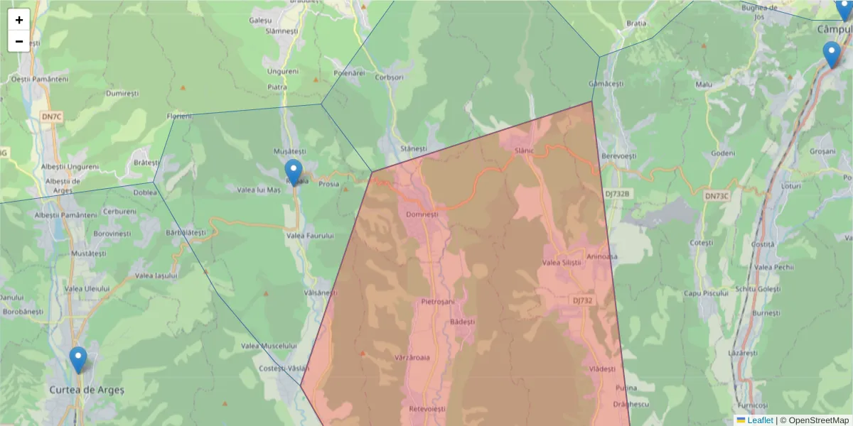 Hartă a codului poștal  și a codurilor poștale învecinate