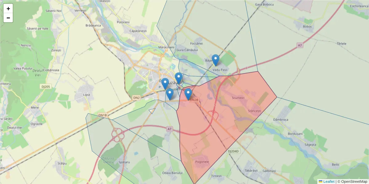 Hartă a codului poștal  și a codurilor poștale învecinate